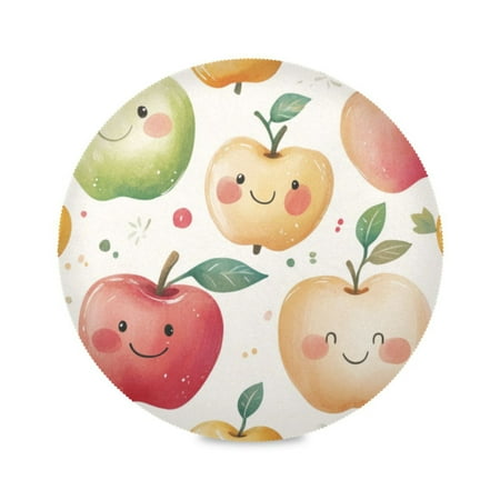 

Round Plate Mat 15.4x15.4 Inchesx1 Placemat Table Mat Kitchen Mat Coffee Mat Fabric Thick Strong Wear-Resistant Heat Resistance Colorful Cartoon Smiling Apple