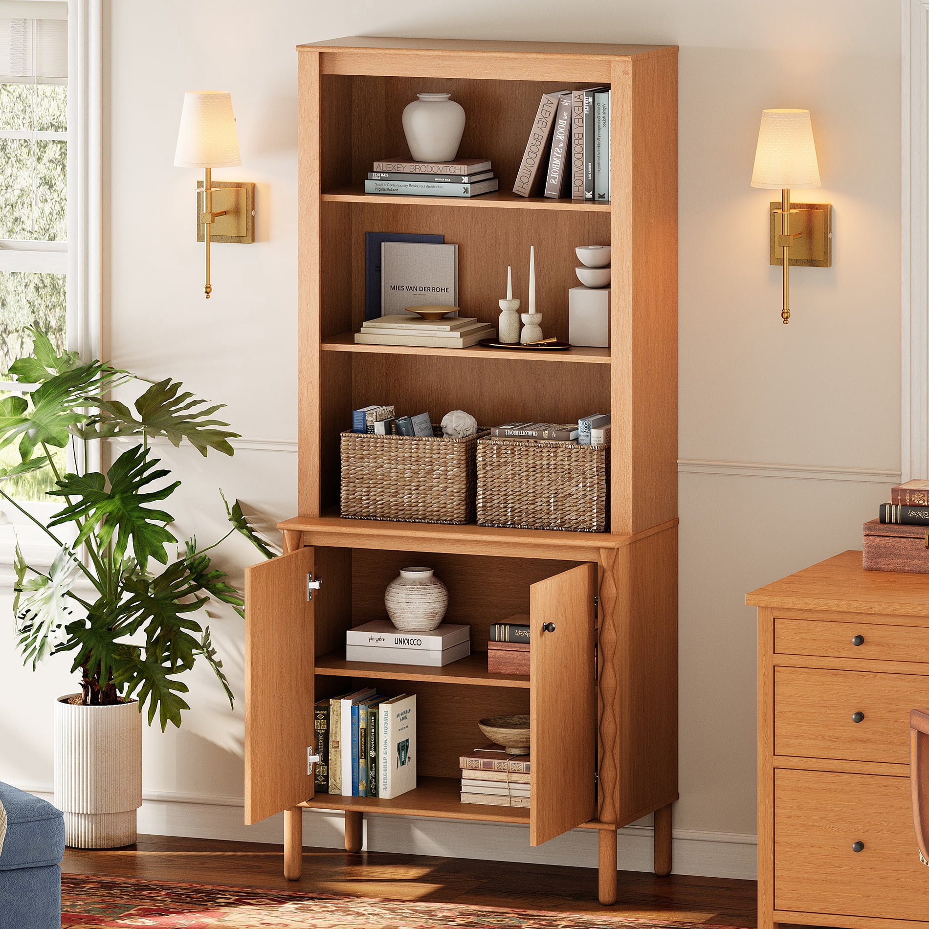 72" Tall Bookshelf Open Book Shelves,Walnut