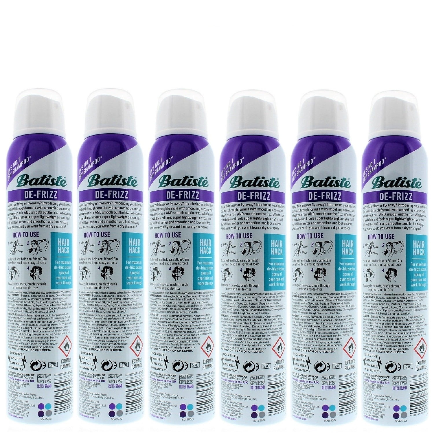Batiste De-Frizz Dry Shampoo 6.73oz/200ml (6 Pack)
