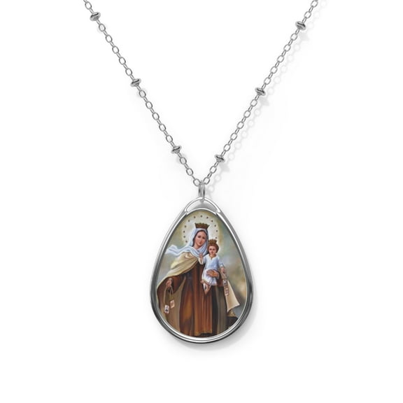Oval Saint Mont Carmel Necklace, Silver, 20 Inches