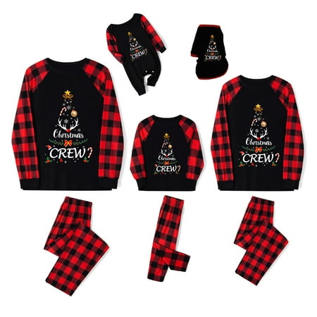 

Sunisery Family Matching Christmas Pajamas Set Long Sleeve Elk Print Tops Plaid Pants XMAS Sleepwear Pjs