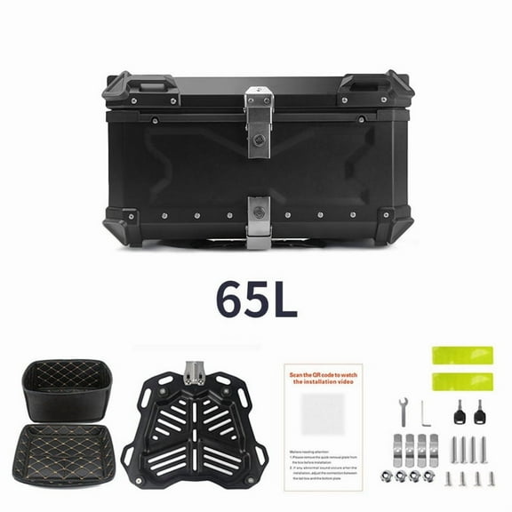 Pinypikaka 65L Universal Motorcycle Top Case Waterproof Aluminum Motorcycle Trunk Tour Tail Box w/ Lock, Reflective Strips, for Helmet Luggage