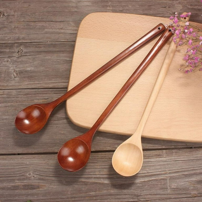 Big Promotion 1pc Wooden Spoons Long Handle Wood Soup Spoons for Eating  Mixing Stirring Cooking Tea Dessert Tableware Kitchen Supplies 