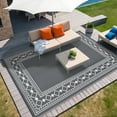 thumbnail image 2 of HOMERRY Geometric Border Outdoor Rug Straw Plastic Area Rug for Balcony Pool RV Waterproof Reversible Carpet, White/Gray, 9'x 12', 2 of 6
