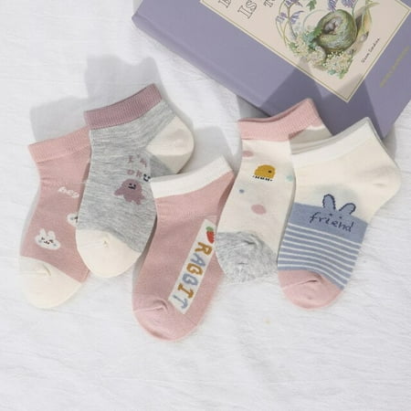 

QWZNDZGR 5 Pairs/Lot Children Cotton Socks Boy Girl Baby Fashion Ultrathin Breathable Cartoon Socks for Summer 4-12Years Old Teens Kids