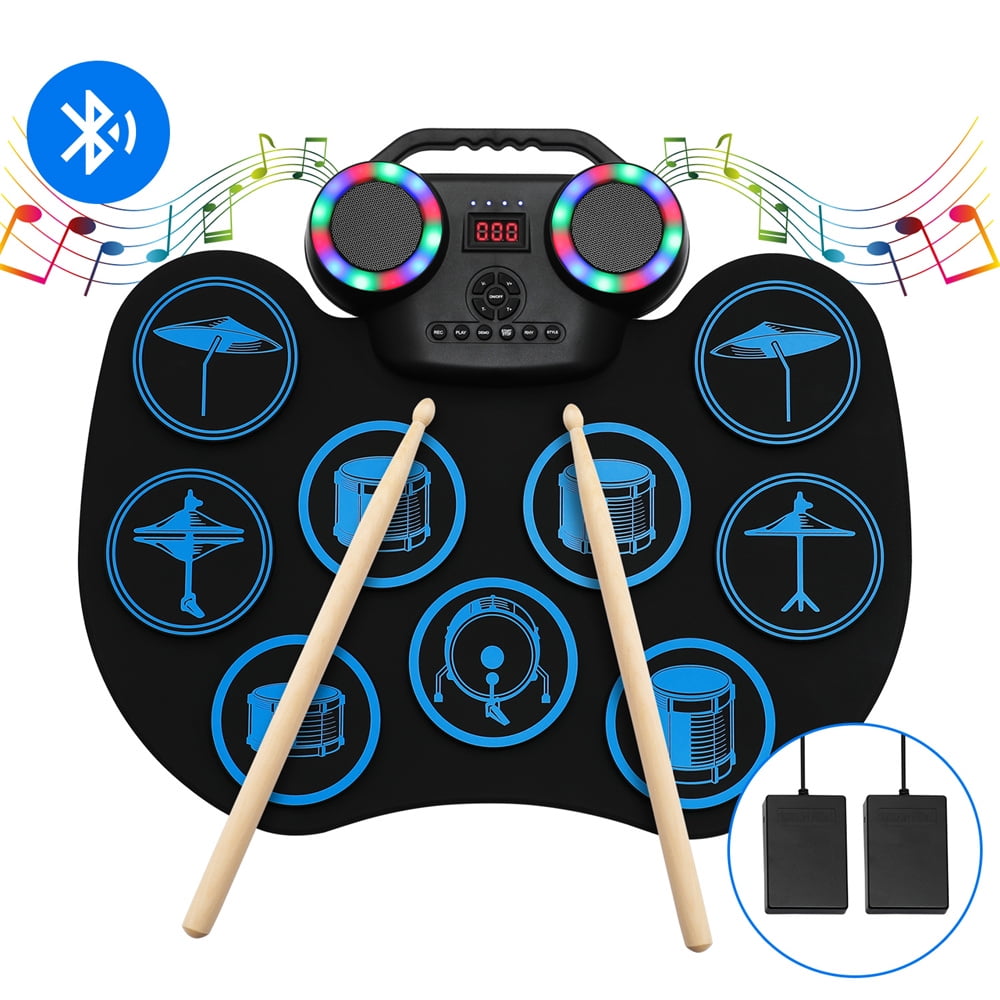 Beginner Electronic Drum Set,Hand Roll Up Portable Silicone Pad Practice Drum Kit with Pedal Headphone Jack Built-in Stereo Dual Speakers MP3 Interface,for Beginner Birthday Christmas Gift 