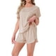 thumbnail image 4 of INSPIRAR CHIC Conjunto de Pijama de Satén de Seda para Mujeres, Top de Cuello Redondo de Manga Corta con Bolsillo Frontal y Pantalones Cortos con Cuerda para Dormir L Beige, 4 of 5