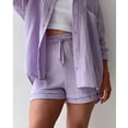 thumbnail image 5 of Women's Cotton Two Piece Button Down Long Sleeve Shirt Blouse and Shorts Set, 5 of 6