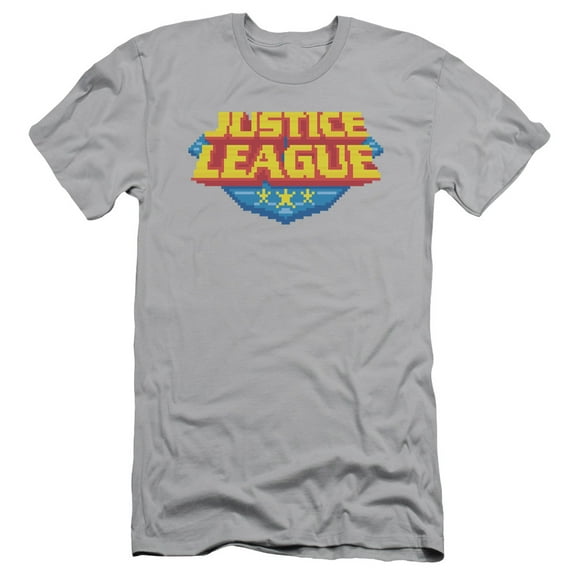 JLA Justice League 8 Bit Logo S/S Adult 30/1 T-Shirt Silver