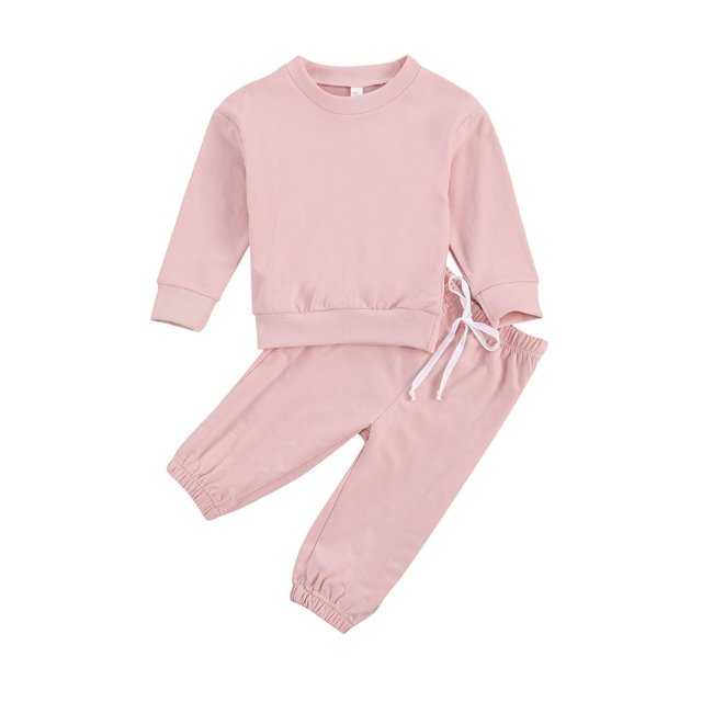 Toddler Baby Girl Boy Winter Clothes Solid Long Sleeve Pullover Sweatshirt Drawstring Pants 2Pcs Outfit Set