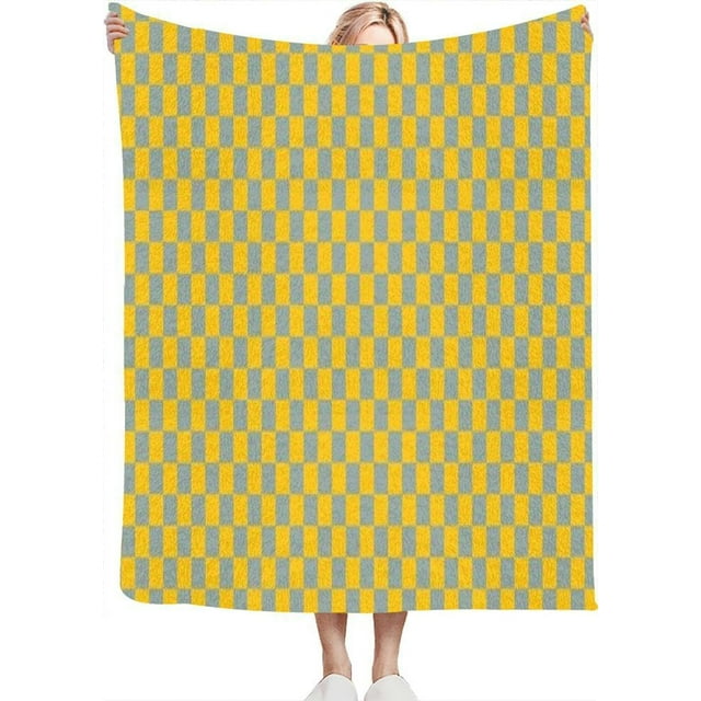 Chessboard Very Small Squares Yellow Gray Checkered Colors Repeating Throw Blanket for Couch Bed Soft Cute Fleece Fuzzy Spring Summer Throw Blankets Cozy Living Room Throw Blanket for Chair