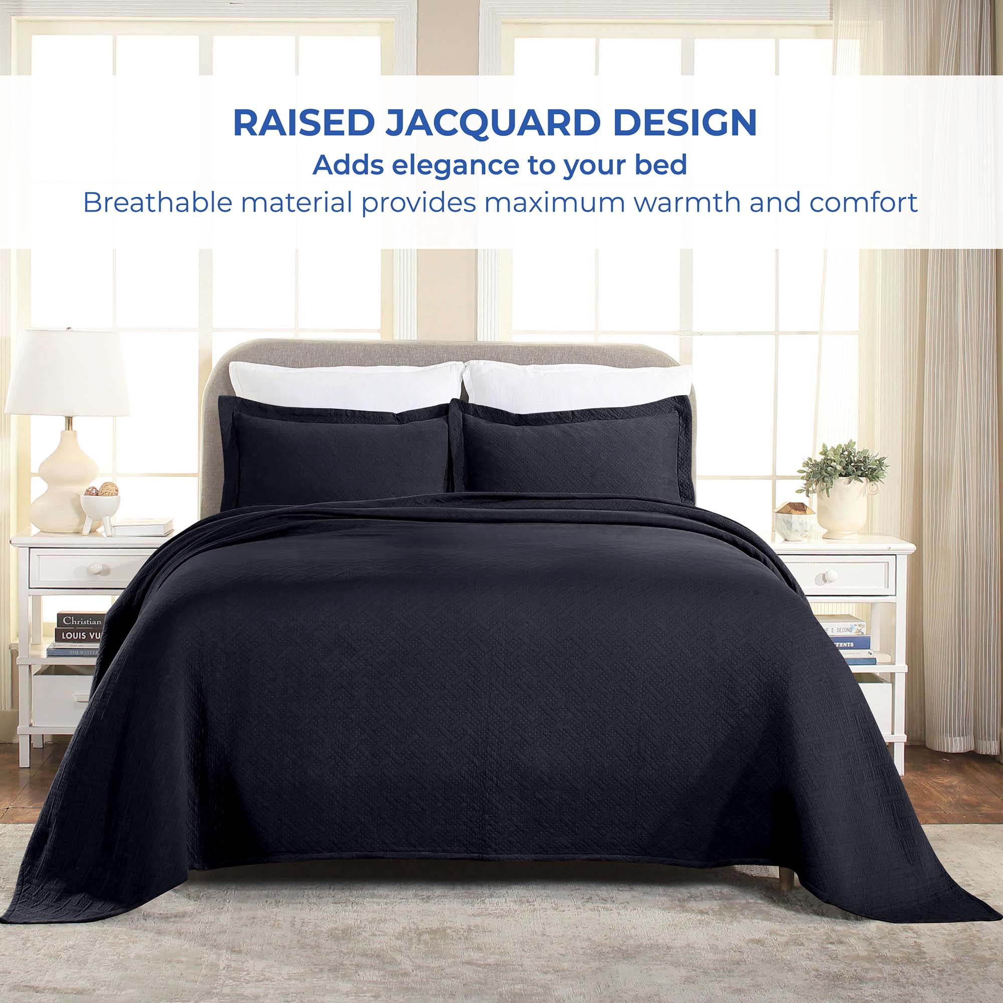 Superior Basket Weave 2 Piece Decorative Cotton Bedspread, Lightweight Bedding Set, Twin Size, Blue