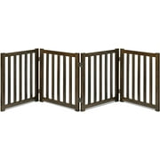 4-Panel Wooden Free Standing Foldable Dog Gate – 24" High, Extra Wide Step-Over Safety Pet Gate for Doorways, Stairs, Hallways, Large Spaces & Playpen for Puppies Indoor Use, Walnut