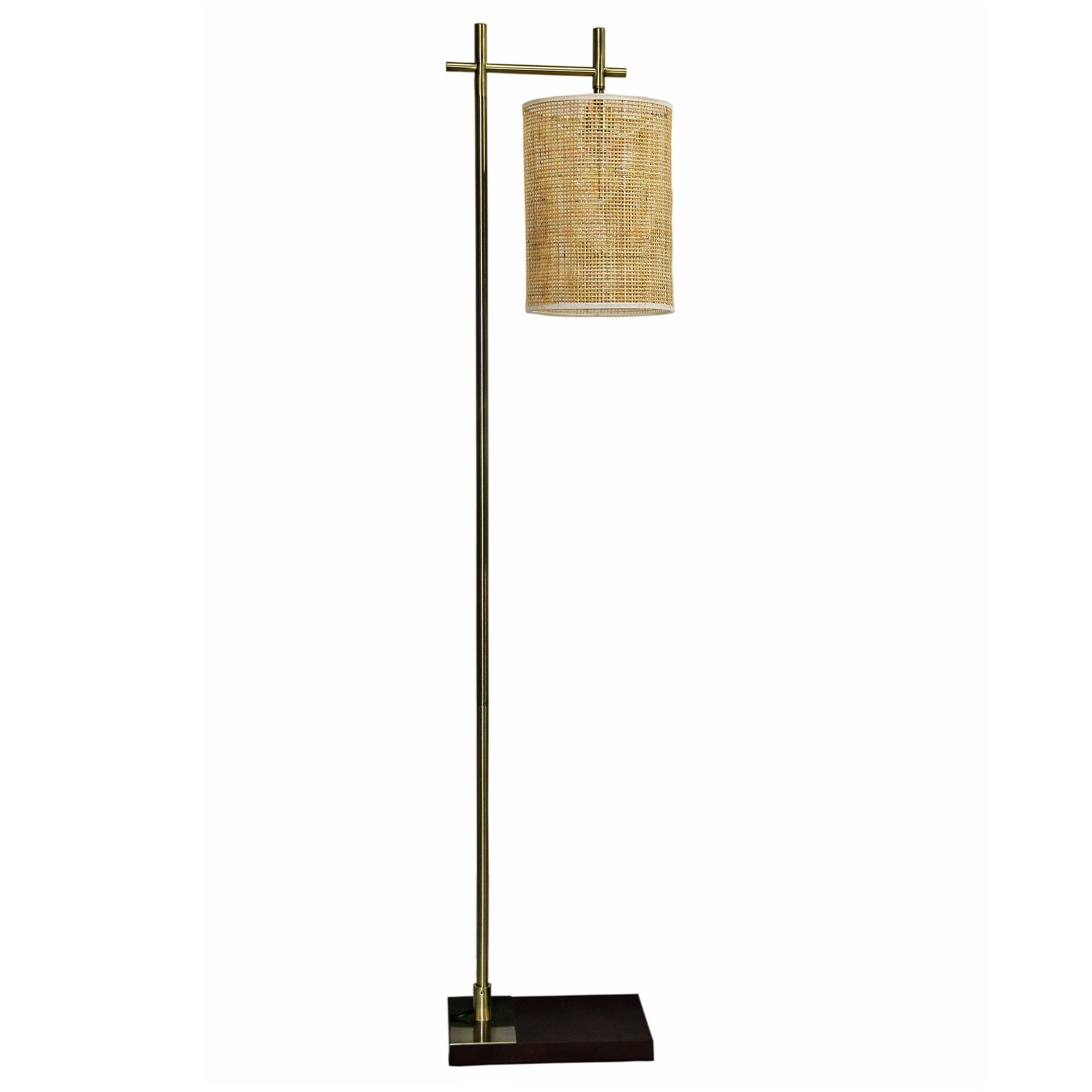 JERFIT Gold Modern Floor Lamp for Living Room, Tall Corner Standing Light with Bamboo Shade, Cylinder Design for Bedroom Office Reading Nook, Plug-In Illumination