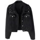 thumbnail image 1 of Chaqueta Vaquera Extragrande para Mujer con Perlas Bordadas y Abalorios Negro M, 1 of 5