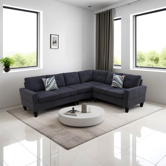 Hommoo Sofa Set,Massa Flannel 4-Piece Couch Living Room Sofa Set,Sectional Couches for Living Room,Dark Grey