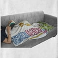 thumbnail image 6 of Tiki Bar Soft Flannel Fleece Throw Blanket, Surrounded by Fresh Vibrant Hibiscus Flowers Polynesian Print, Cozy Plush for Indoor and Outdoor Use, 70" x 90", Pale Blue Pink Green, by Ambesonne, 6 of 6
