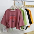 thumbnail image 4 of Camisetas cortas para mujer, ropa de verano coreana para mujer, tops cortos verdes con estampado de letras y frunces para mujer, camisetas básicas de moda kawaii, 4 of 5