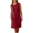 thumbnail image 4 of Titcea Summer Dresses for Women 2026, Solid Color Sleeveless Buttons Crew Neck Midi Dresses with Pockets, Hawaiian Beach Vacation Summer Casual Flowy Sundresses, 4 of 8