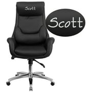 Flash Furniture Personalized High Back Black LeatherSoft Executive Swivel Office Chair with Lumbar Pillow and Arms
