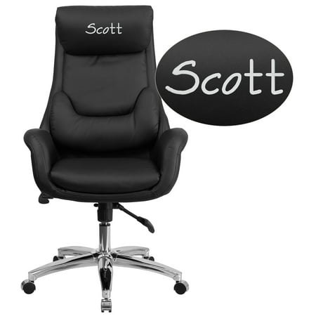 Flash Furniture Personalized High Back Black LeatherSoft Executive Swivel Office Chair with Lumbar Pillow and Arms