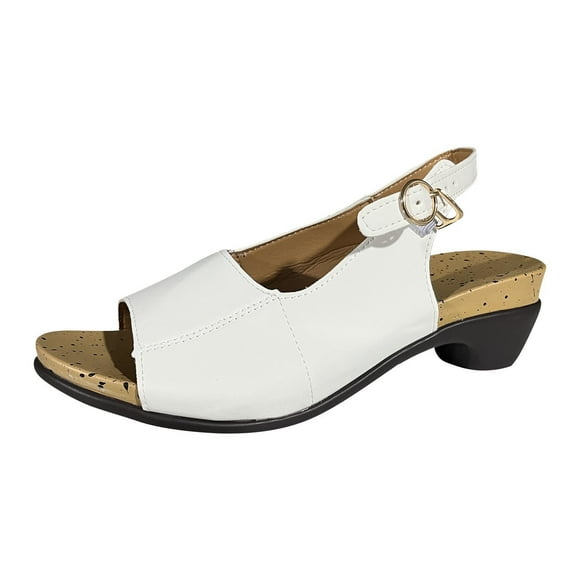 Penkiiy Slip-On Wedge Sandal for Women – Comfortable Wedge Shoes with Arch Support –Adjustable Hook & Loop Strap – Versatile Casual to Dressy Footwear – Lightweight Rubber Outsole 40 White