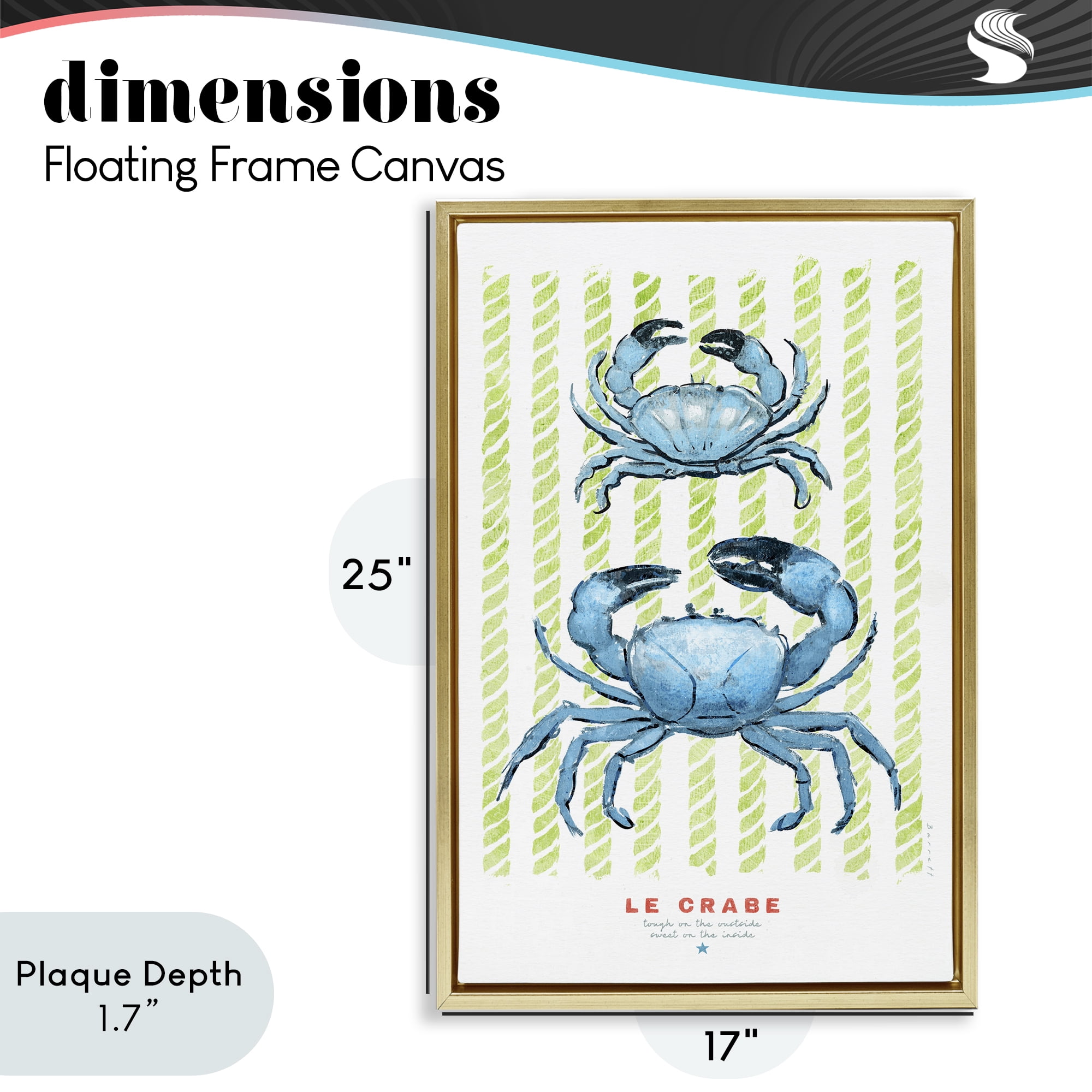 Stupell Industries Modern Bistro Crabs Gold Framed Floater Canvas Wall Art, design by Chad Barrett
