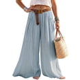 thumbnail image 3 of HAJWOH Women Boho Wide Leg Palazzo Pants, Elastic High Waist Flowy Crinkled Beach Trousers with Matching Belt & Pockets, Lightweight Summer Vacation Loose Fit Pants(Light Blue,S), 3 of 6