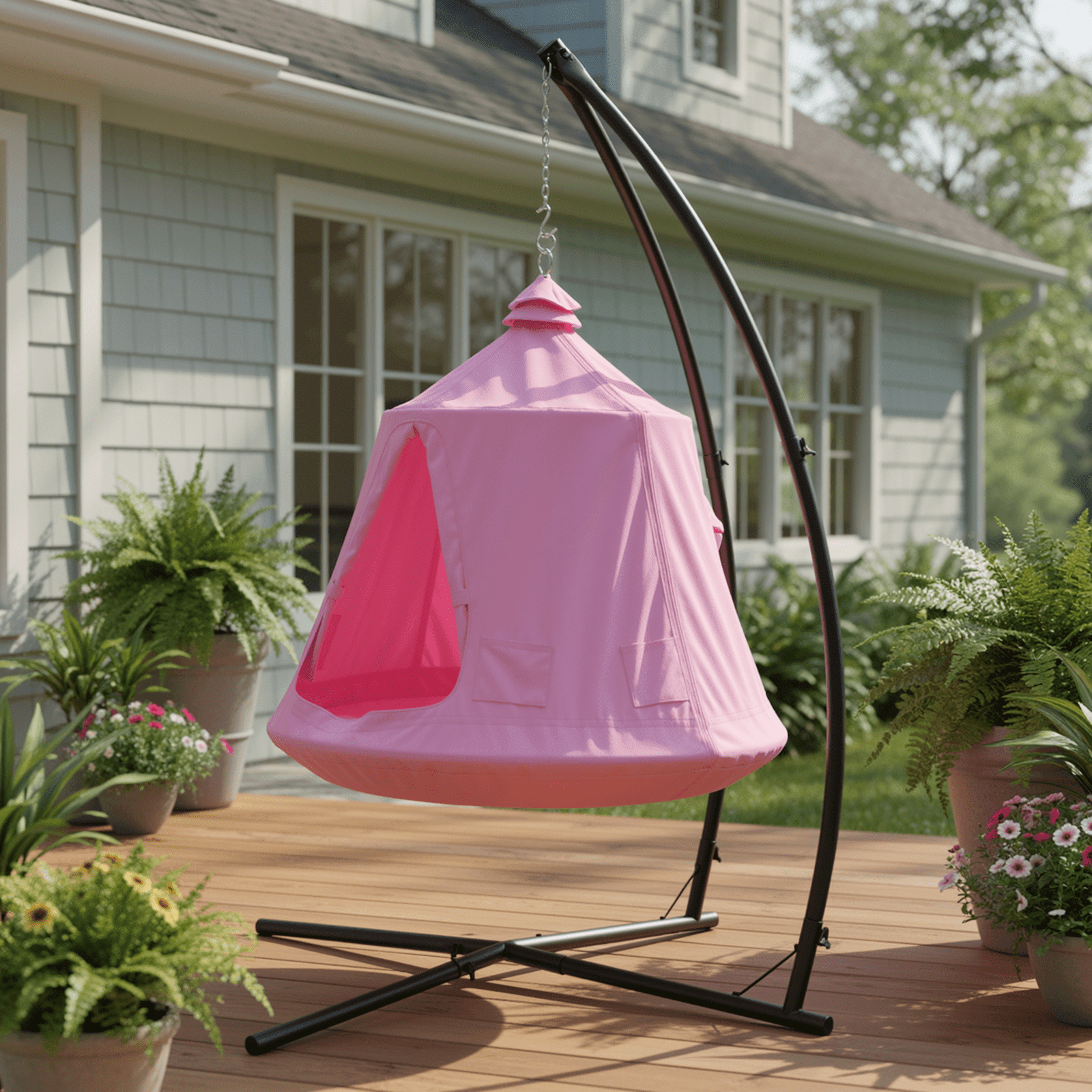 TLSUNNY Hammock Chair Stand with Swing Tent, w/ LED Lights, 330LBS Capacity Swing Set for Indoor, Outdoor Relaxation