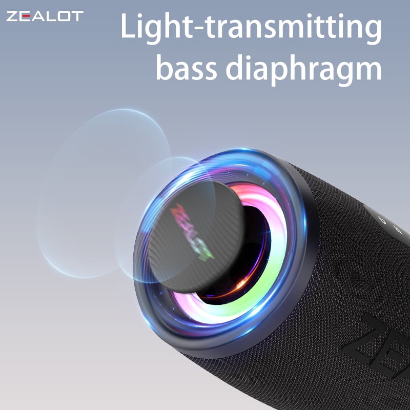 ZAELOT S56 Portable Bluetooth Speaker: IPX6 Waterproof, 40W Loud Sound, Deep Bass, Bluetooth 5.3, LED Lights, Wireless Stereo Pairing, 24H Playtime, for Home/Outdoor/Party/Beach, Birthday Gift (Black