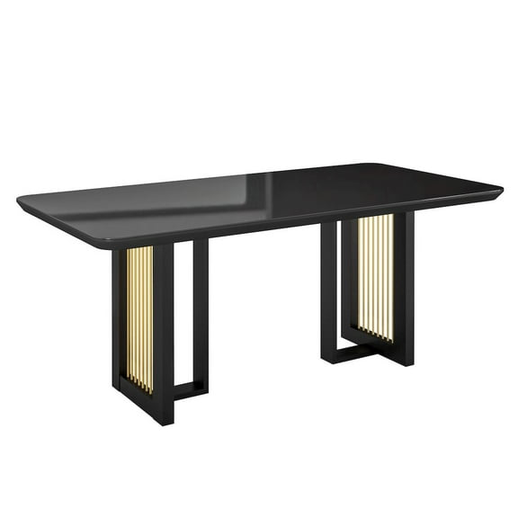 Tecnhi Home Modern 6 Seater Dining Table with Gold Accents, Black & Gold
