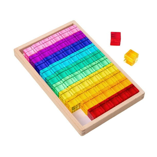 Juego de bloques de construcción arcoíris, bloques apilables GEM con caja de almacenamiento de madera, aprendizaje 60 piezas