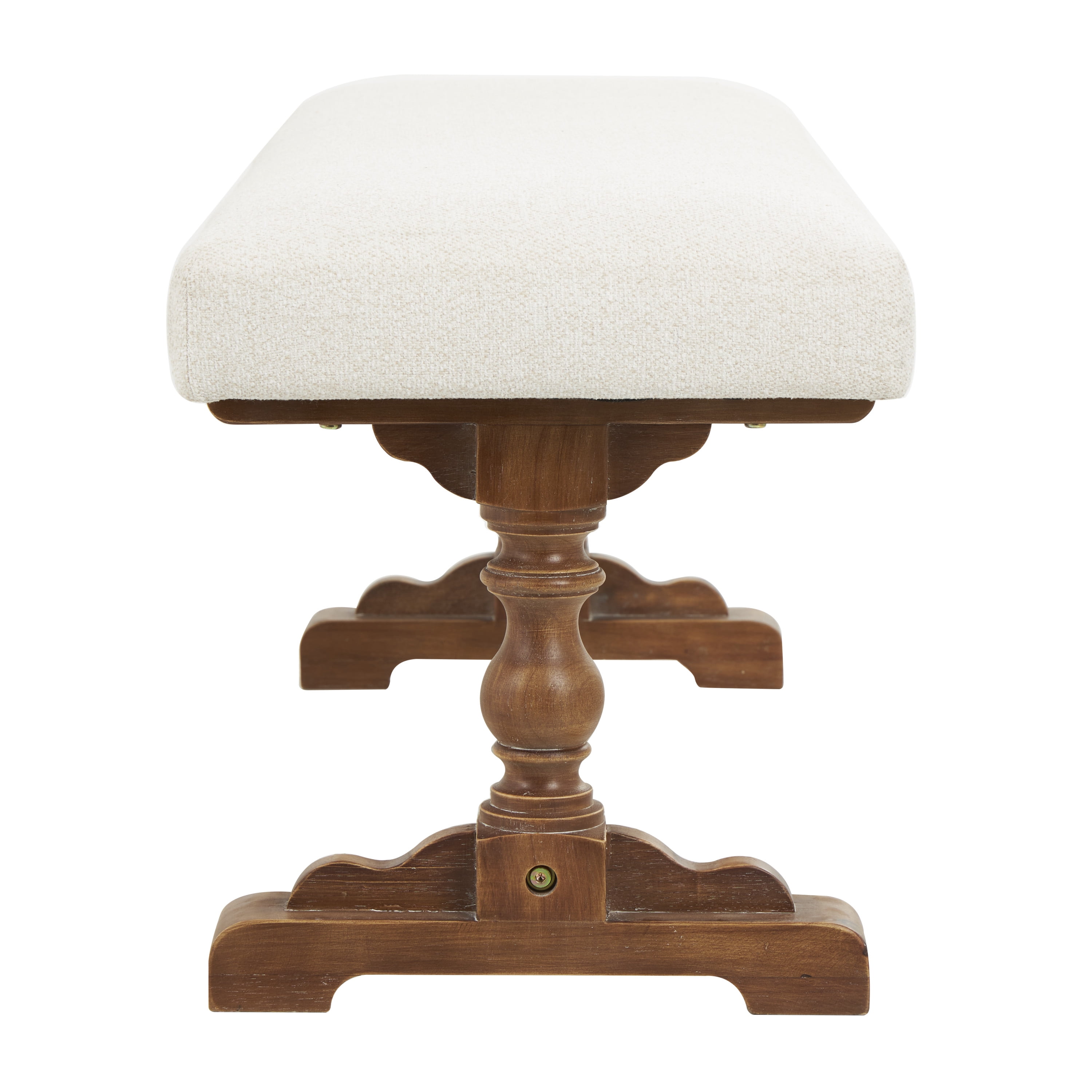 DecMode Fabric Bench with Brown Turned Legs, Cream