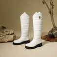 thumbnail image 4 of Womens Knee High Snow Boots Winter Thickened Warm Tall Boots Splice Leather Pull on Platform Lug Sole Mid Calf Booties White Size 8, 4 of 6