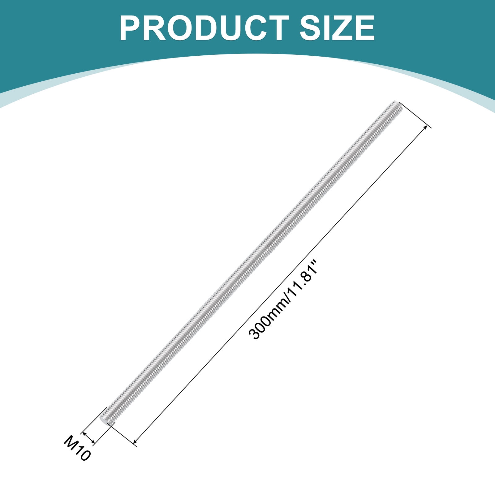 Uxcell 2pcs Fully Threaded Rod, M10 x 300mm 201 Stainless Steel Right Hand Threads Rods with Nuts and Flat Washer Fully Studding Rod Bar for Clamps, Hangers and U-Bolts