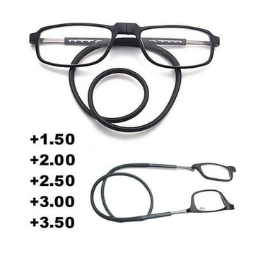 2 Pairs Reading Glasses Hanging Folding Magnetic Front Click Connect Neck Readers Lightweight Eyeglasses for Men and Women 2.0,2,Black,Adult,Square,-2.0