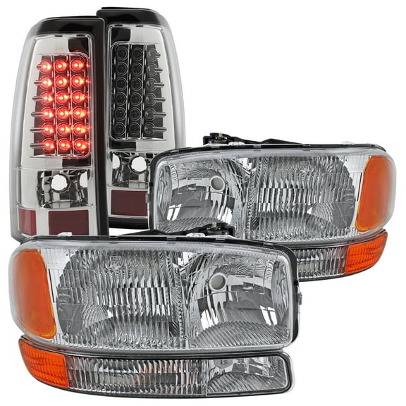 Spec-D Tuning Chrome Clear Headlights   Bumper Lights Parking Lamps   LED Tail Lamps Compatible with 2004-2006 GMC Sierra 1500 Left   Right Pair Headlamps Assembly