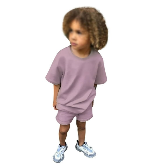 Mrzhqd Toddler Boy Outfit Set Size 6-7 Years Solid Color Casual Fashion Crew Neck Short Sleeve Purple T Shirts And Shorts Summer Kids Clothing Set