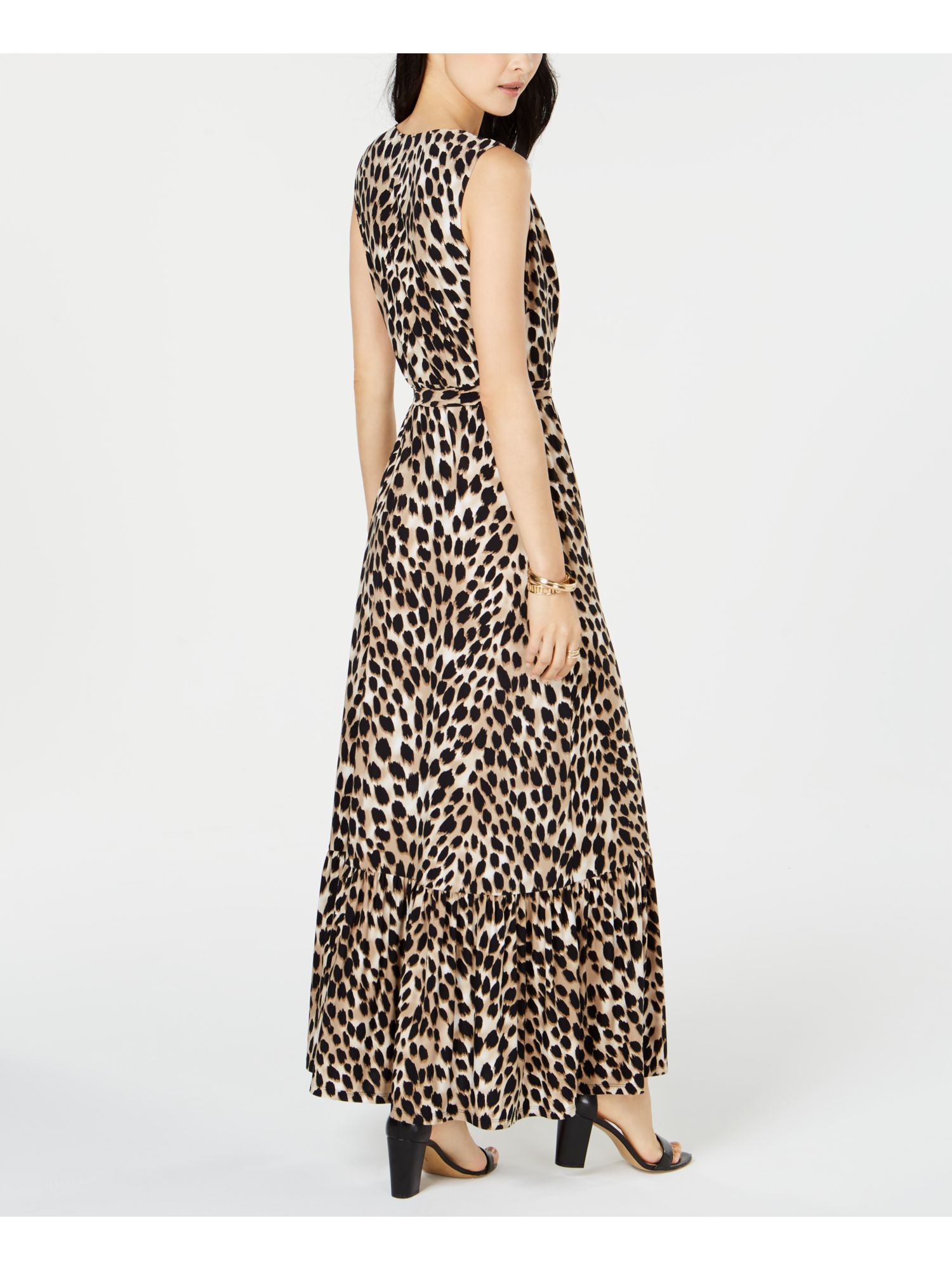 INC Womens Black Tie Animal Print Sleeveless V Neck Maxi Faux