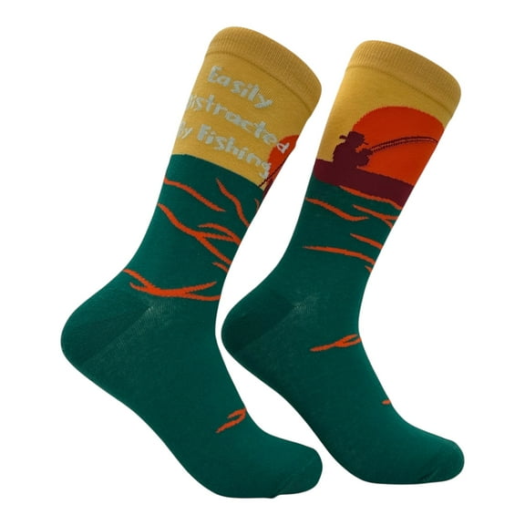Easily Distracted By Fishing Socks Funny Sarcastic Fish Graphic Novelty Footwear for Men