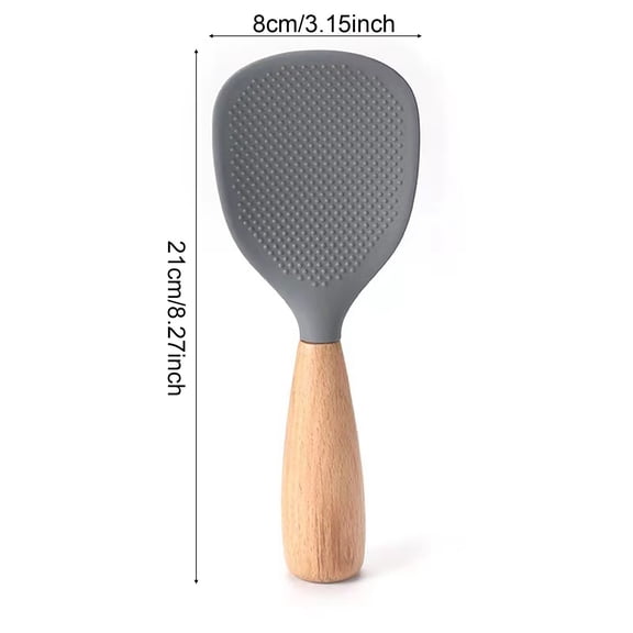 Clearance Under $2 Standable Silicone Rice Spoon with Wooden Handle Heat-Resistant Gray