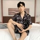 thumbnail image 3 of Pijama de seda con botones de solapa para hombre, pantalones cortos, conjunto de ropa de dormir de satén, de gran tamaño, Verano, 3 of 4