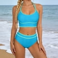 thumbnail image 2 of Neon High Waisted Bikini for Women Two Piece Swimsuit Color Block Sporty Adjustable Straps Halter Neck Sky Blue M, 2 of 5