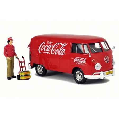 1963 Volkswagen T1 Coca Cola Cargo Van with Delivery Driver, Red - Motorcity Classics 424062 - 1/24 Scale Diecast Model Toy Car