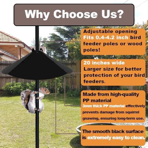 20 Inch Squirrel Baffle for Bird Feeder Pole, Adjustable Opening Size, for Up to 4x4 Inch Wide Wooden Post, Outside Pole Mount Bird House Guard for Outdoor Shepherd’s Hook.$$Garden & Patio