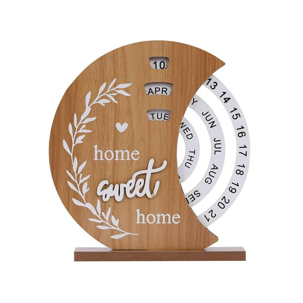 Calendario perpetuo de madera, colección de adornos, manualidades, decoraciones de escritorio Luna