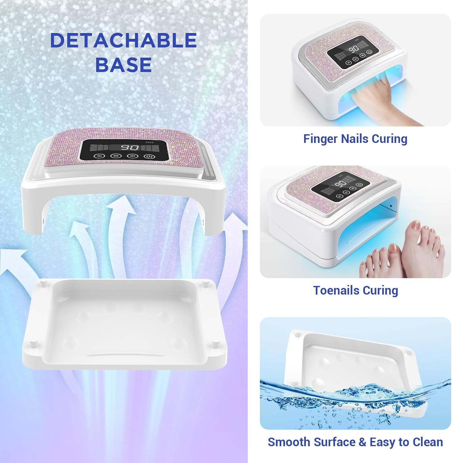 Maraawa UV LED Nail Lamp, 120W Rechargeable Cordless Nail Lamp, 4 Timer Modes with Crystal Diamonds，White