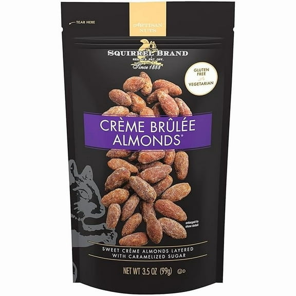 SQUIRREL BRAND Crème Brulee Almonds, 3.5 OZ Resealable Bag(PACK 2)