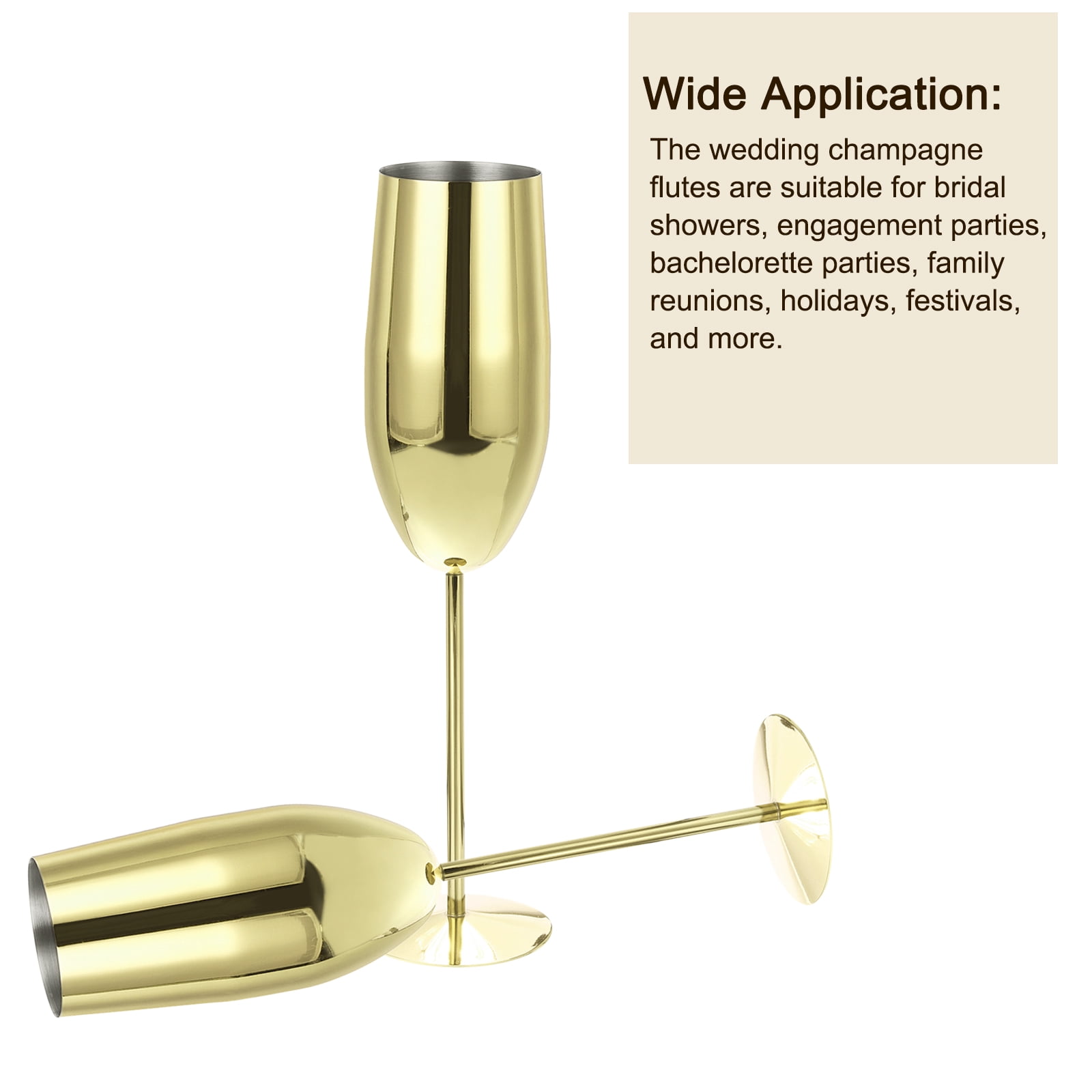 Unbreakable Stemmed Champagne Glasses, 270ml/9 OZ Red Wine Glass Metal Stemmed Shatter Proof Champagne Flutes，Gold