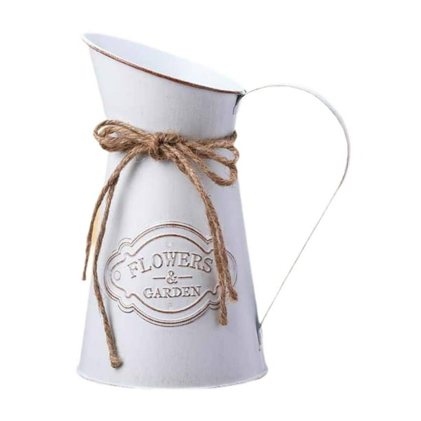Jarra rústica decorativa para flores, florero antiguo tipo jarra de leche, jarrón de estilo rústico Blanco